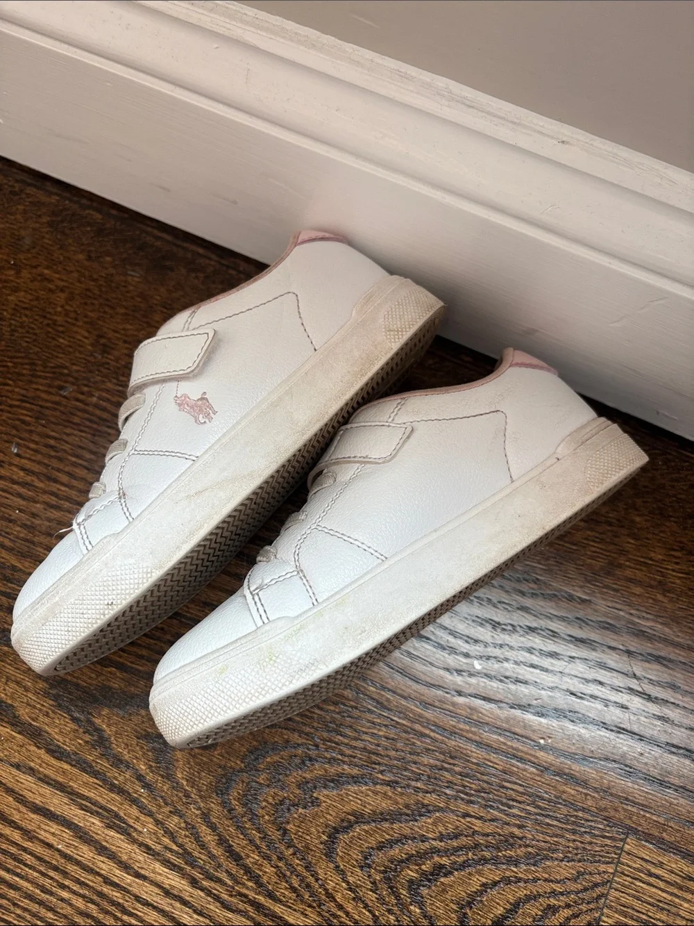 Polo by Ralph Lauren White Kids Sneakers with Light Pink Lining